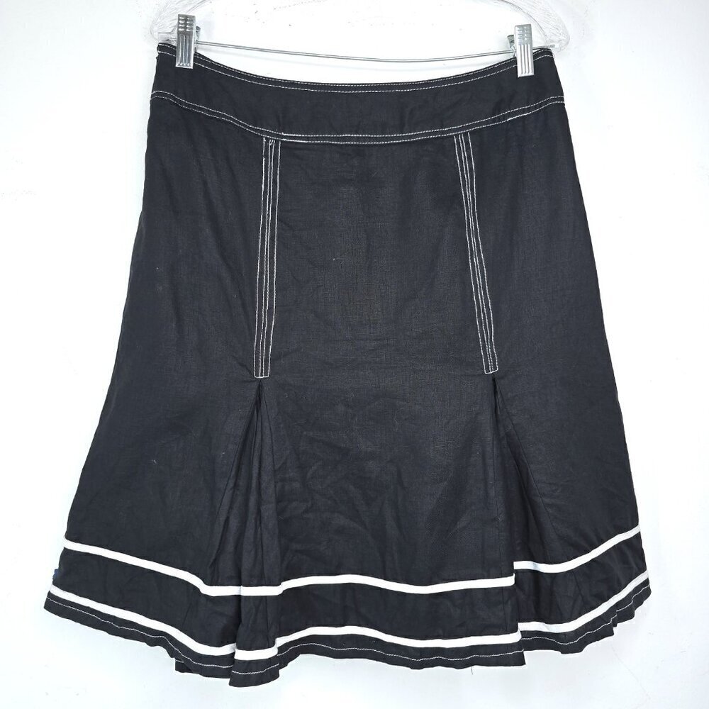 Women's Black White Pleated Whimsigoth Linen Skater Skirt